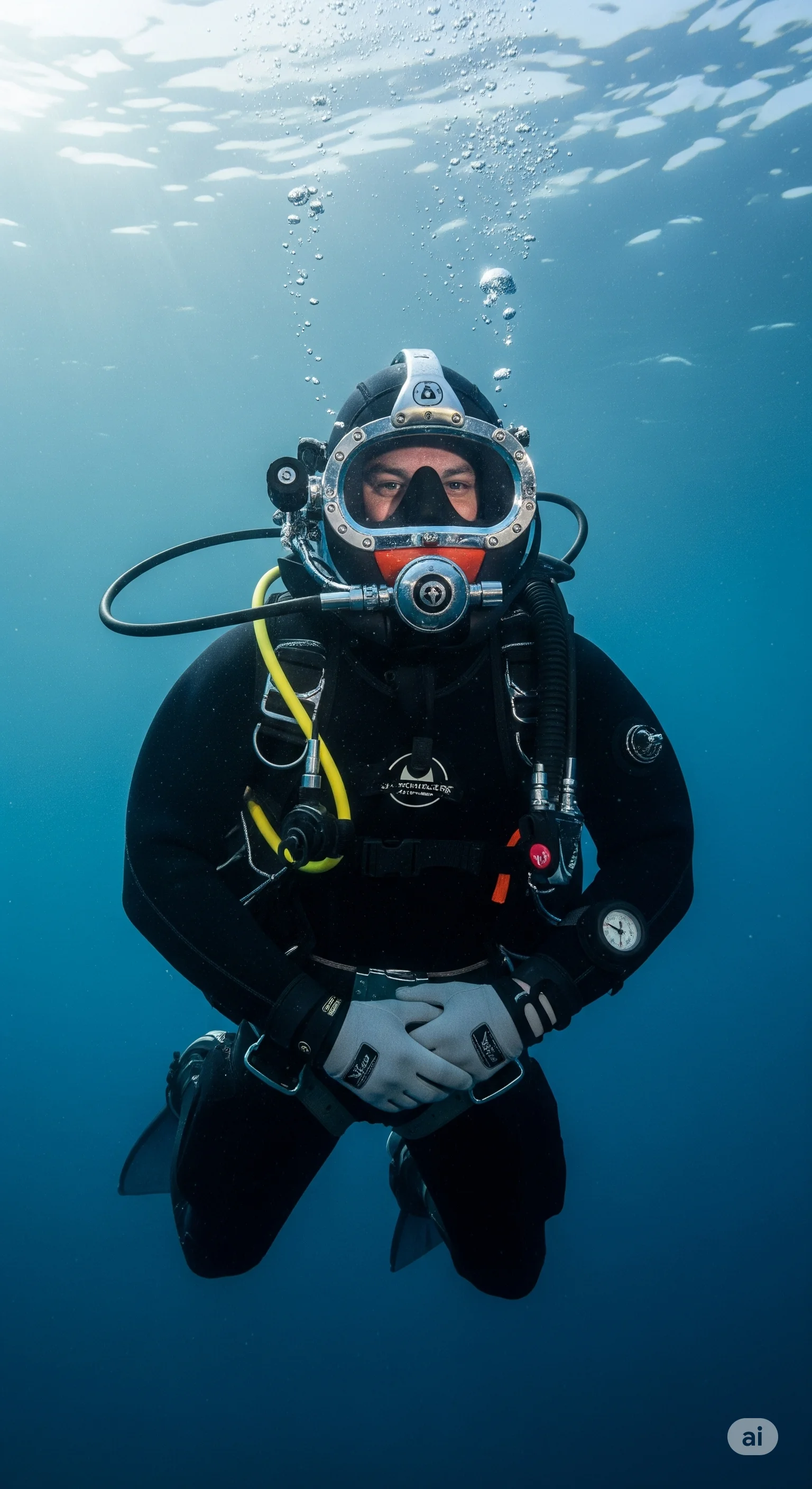 Buzo de Octopus SPA preparándose para una inmersión de inspección submarina en Antofagasta.